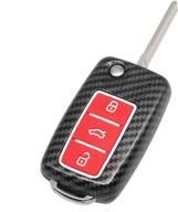 tangsen smart key fob cover: совместим с vw beetle, cc, eos, jetta, golf, gti, passat, phaeton, r32, rabbit, tiguan, touareg - черный карбоновый узор, abs силиконовая резина, ночной светоотражающий красный. логотип