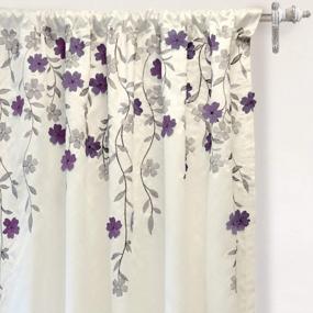 img 2 attached to Isabella Faux Silk Kitchen Tiers: Embroidered Flower Design, 2 Panels 30X36 Inches With 1.5 Inch Header, Ivory Purple - By DriftAway