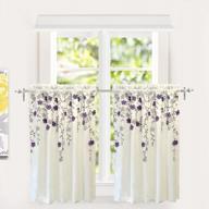 isabella faux silk kitchen tiers: embroidered flower design, 2 panels 30x36 inches with 1.5 inch header, ivory purple - by driftaway logo