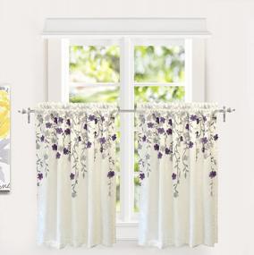 img 4 attached to Isabella Faux Silk Kitchen Tiers: Embroidered Flower Design, 2 Panels 30X36 Inches With 1.5 Inch Header, Ivory Purple - By DriftAway