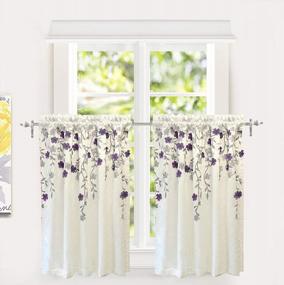 img 3 attached to Isabella Faux Silk Kitchen Tiers: Embroidered Flower Design, 2 Panels 30X36 Inches With 1.5 Inch Header, Ivory Purple - By DriftAway