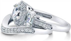 img 2 attached to Halo Wedding Engagement Rings With Round Cubic Zirconia CZ Art Deco Design Set For Women - BERRICLE Sterling Silver Rhodium Plated Ring, Available In Size 4-10