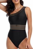 women's one shoulder mesh monokini swimsuit - firpearl tummy control bathing suit logo