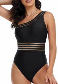 img 4 attached to Women'S One Shoulder Mesh Monokini Swimsuit - Firpearl Tummy Control Bathing Suit