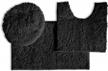 luxurux 3pc non-slip shaggy chenille bathroom mat set, u-shaped contour toilet mat 20x30'' & lid cover 18x20'', machine washable - black (style b) logo