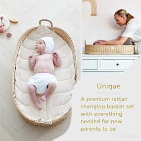 img 3 attached to 👶 Bebe Bask: Handmade Baby Changing Basket with Organic Rattan & Cotton Moses Basket and Waterproof Bamboo Pad - Luxury Leaf Design Liner & Vegan Leather Changing Mat