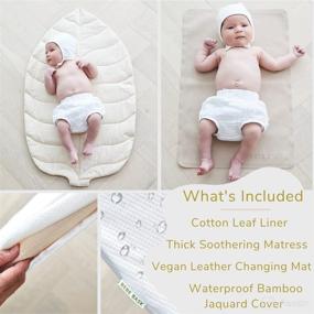 img 2 attached to 👶 Bebe Bask: Handmade Baby Changing Basket with Organic Rattan & Cotton Moses Basket and Waterproof Bamboo Pad - Luxury Leaf Design Liner & Vegan Leather Changing Mat