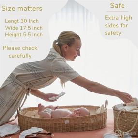 img 1 attached to 👶 Bebe Bask: Handmade Baby Changing Basket with Organic Rattan & Cotton Moses Basket and Waterproof Bamboo Pad - Luxury Leaf Design Liner & Vegan Leather Changing Mat