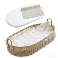 👶 bebe bask: handmade baby changing basket with organic rattan & cotton moses basket and waterproof bamboo pad - luxury leaf design liner & vegan leather changing mat logo