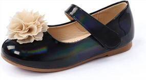 img 4 attached to ADAMUMU Dress Shoes For Girls - Black Flower Flat Girls In Church, 7M Toddler, Black
