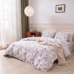 img 3 attached to Mixinni Floral 3-Piece Cotton Duvet Cover Set With Zipper And Ties - Soft, Durable, And Elegant Bedding For Queen Size Bed