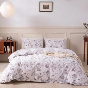 img 4 attached to Mixinni Floral 3-Piece Cotton Duvet Cover Set With Zipper And Ties - Soft, Durable, And Elegant Bedding For Queen Size Bed
