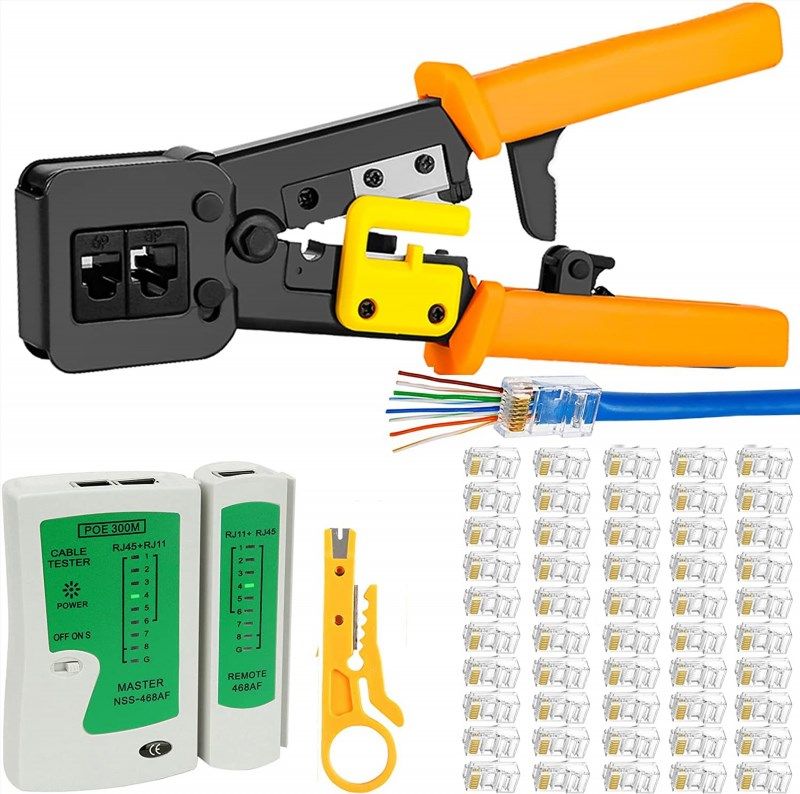 Complete Network/Phone Cable Testing And Crimping Kit With Pass Through CAT6 Cat5E Cat5 RJ45
