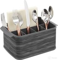 🍴 mdesign plastic cutlery storage organizer caddy tote bin - convenient kitchen cabinet or pantry solution with handles - holds forks, knives, spoons, napkins - woven accent, ideal for indoor and outdoor use - charcoal gray logo