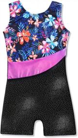 img 4 attached to Гимнастические купальники для девочек с шортами - Блестящие бабочки с цветочным узором Ярко-розовые черные велосипедки