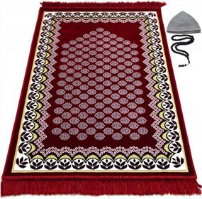 img 4 attached to Complete Your Prayers In Style With Modefa'S Thin Velvet Floral Prayer Rug Set - Red