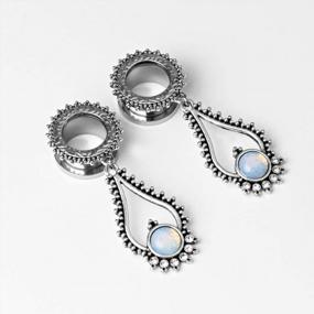 img 2 attached to Stunning TBOSEN Teardrop Opal Wedding Earrings - Fashionable Large Dangle Bridal Ear Gauges With Stainless Steel & Screw Fit Tunnels In Range Of Sizes From 2G To 1-3/16 Inch