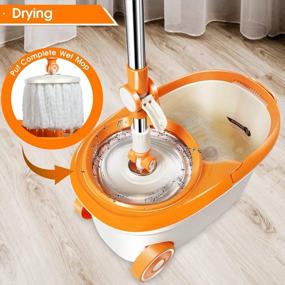 img 1 attached to MASTERTOP Spin Mop And Bucket With Wringer Set, 57" Adjustable Extended Handle For Floor Cleaning, Stainless Steel Spinning Bucket With 2 Wheels Easy Moving, 7 Microfiber Mop Pads