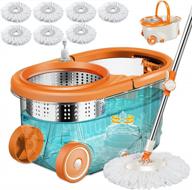 mastertop spin mop and bucket with wringer set, 57" adjustable extended handle for floor cleaning, stainless steel spinning bucket with 2 wheels easy moving, 7 microfiber mop pads logo