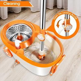 img 2 attached to MASTERTOP Spin Mop And Bucket With Wringer Set, 57" Adjustable Extended Handle For Floor Cleaning, Stainless Steel Spinning Bucket With 2 Wheels Easy Moving, 7 Microfiber Mop Pads