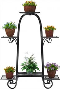 img 4 attached to Mecor 6-Tiers Metal Plant Stand For Indoor/Outdoor Plants, Tall Iron Plant Stand Holder/Pots For Home Garden Patio Balcony Yard, Black