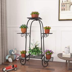 img 3 attached to Mecor 6-Tiers Metal Plant Stand For Indoor/Outdoor Plants, Tall Iron Plant Stand Holder/Pots For Home Garden Patio Balcony Yard, Black