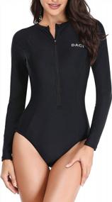 img 4 attached to UPF 50 Women'S Long Sleeve Zipper One Piece Rash Guard Swimsuit For Surfing And Bathing