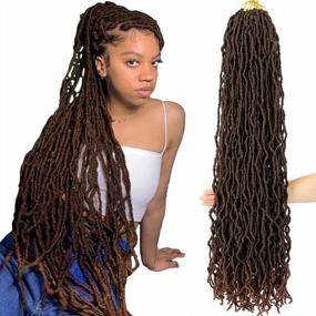 img 4 attached to 36 Inch Faux Locs Crochet Hair, Ombre Brown Soft Locs Crochet Hair 4 Packs Extensible Curly Wavy Locs Crochet Hair For Women Pre-Looped Synthetic Goddess Locs Crochet Hair (36 Inch(4 Packs),1B/30)
