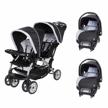 stormy baby trend sit n stand double stroller with easy fold and 2 infant carry car seats - complete travel system for toddlers and babies logo
