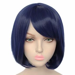 img 4 attached to Get Ready To Rock The Party With JoneTing'S Short Wavy Bob Blue Synthetic Wig & Wig Cap Set For Cosplay, Halloween & Dress Up