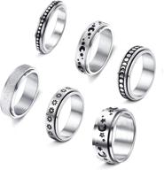 🌞 loyallook 6pcs stainless steel spinner rings set for women and men - sun, moon, star meditation fidget bands - ideal for stress relief, wedding, promise rings logo