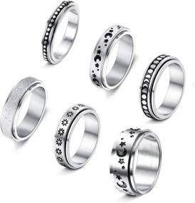 img 4 attached to 🌞 LOYALLOOK 6PCS Stainless Steel Spinner Rings Set for Women and Men - Sun, Moon, Star Meditation Fidget Bands - Ideal for Stress Relief, Wedding, Promise Rings