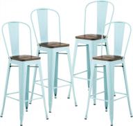 mecor 30'' metal bar stools set of 4 with removable backrest and wood seat, light blue dining chairs for kitchen counter height логотип
