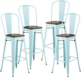img 2 attached to Mecor 30'' Metal Bar Stools Set Of 4 With Removable Backrest And Wood Seat, Light Blue Dining Chairs For Kitchen Counter Height