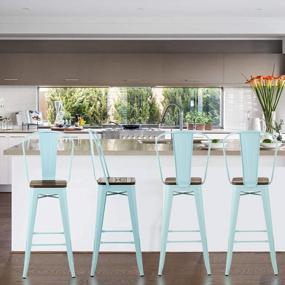 img 1 attached to Mecor 30'' Metal Bar Stools Set Of 4 With Removable Backrest And Wood Seat, Light Blue Dining Chairs For Kitchen Counter Height