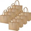 set of 8 extra-large burlap tote bags with inner zipper pockets and cotton handles for diy decoration, beach, teacher, mother, bridesmaid, and wedding - eco-friendly beegreen jute bags in bulk logo