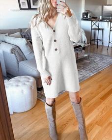 img 2 attached to Women'S Oversized V-Neck Button Down Knitted Winter Sweater Dress
