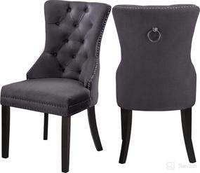 img 4 attached to Meridian Furniture Nikki Collection: Modern Velvet Dining Chairs with Wood Legs, Button Tufting, and Chrome Nailhead Trim - Set of 2, Grey