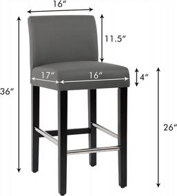 img 2 attached to NOBPEINT Современный барный стул с высотой стойки, мягкий барный стул из искусственной кожи со стальными подножками, высота сиденья 26 дюймов, (набор из 2) серый
