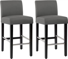 img 4 attached to NOBPEINT Contemporary Counter Height Bar Stool, Upholstered Faux Leather Barstool With Steel Footrests, 26 Inch Seat Height, (Set Of 2) Gray