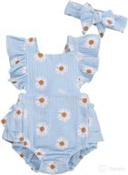 🌼 infant summer clothes: baby girls daisy playsuits with ruffled bodysuit, headband, print fly sleeve romper, floral jumpsuit логотип