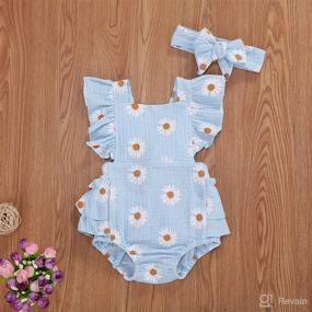 img 3 attached to 🌼 Infant Summer Clothes: Baby Girls Daisy Playsuits with Ruffled Bodysuit, Headband, Print Fly Sleeve Romper, Floral Jumpsuit