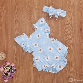 img 2 attached to 🌼 Infant Summer Clothes: Baby Girls Daisy Playsuits with Ruffled Bodysuit, Headband, Print Fly Sleeve Romper, Floral Jumpsuit