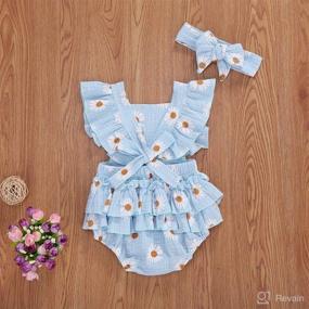 img 1 attached to 🌼 Infant Summer Clothes: Baby Girls Daisy Playsuits with Ruffled Bodysuit, Headband, Print Fly Sleeve Romper, Floral Jumpsuit