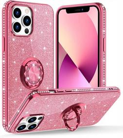 img 4 attached to OCYCLONE For IPhone 13 Pro Case, Luxury Glitter Sparkle Diamond Cover With Ring Stand, Bling Protective Cute Phone Case Compatible With 6.1 Inch IPhone 13 Pro Case For Women Girls - Pink