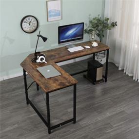 img 3 attached to Современный коричневый L-образный стол из дерева и металла: многофункциональная рабочая станция для домашнего офиса, игр и письма