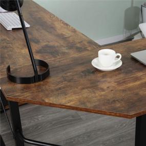img 1 attached to Современный коричневый L-образный стол из дерева и металла: многофункциональная рабочая станция для домашнего офиса, игр и письма