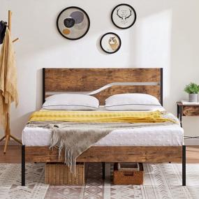 img 1 attached to VECELO Full Size Rustic Platform Bed With Vintage Wood Headboard And Strong Metal Slats For Optimal Mattress Support