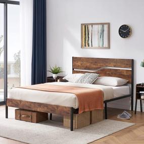 img 3 attached to VECELO Full Size Rustic Platform Bed With Vintage Wood Headboard And Strong Metal Slats For Optimal Mattress Support
