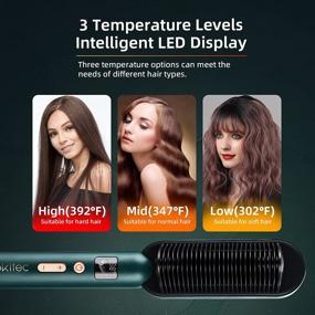 img 1 attached to Aokitec Ring Green Hair Straightener Brush - Fast Heating With 3 Temp Settings, Built-In Comb, LED Display, PTC Ceramic Heating & Anti-Scald - Perfect For Salon-Quality Straightening At Home